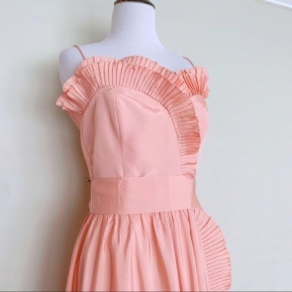 Vintage 80s Lillie Rubin x Albert Capraro Pink Ruffle Formal Dress Gown XXS/XS - Picture 4 of 13